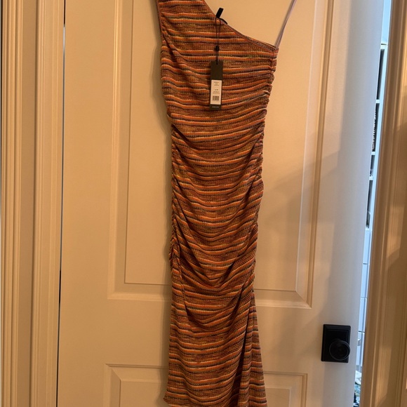 BCBGMaxAzria Vibrant Striped One-Shoulder Dress - Picture 1 of 3